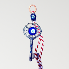 Key-Shaped Evil Eye Hanging with Red & White Thread