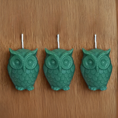 Green Owl Candle set of 3Big Size